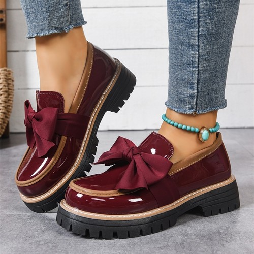 Bowknot round toe loafers - round,