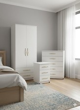 Fully Assembled 2 Door Wardrobe Set with Chest of Drawers and Bedside Bedroom UK