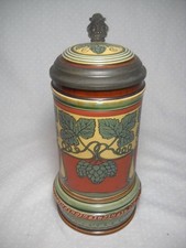 Rare Mettlach Stein #2800 Porcelain Etched Hops 1/2L Excellent
