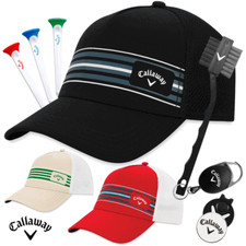 CALLAWAY GOLFERS CAP & GIFT SET TEES, BALL MARKER, CLUB BRUSH & STRIPED GOLF CAP