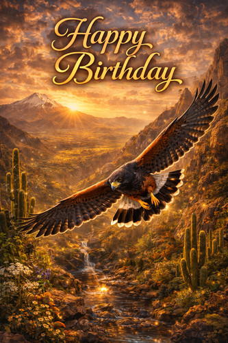 Harris hawk birthday card - harris, +