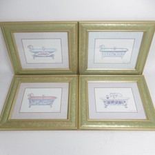 4x Victorian Bathtub Prints by