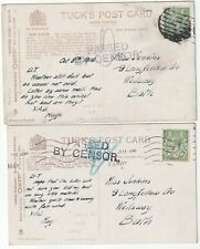 c.1916 2 PPCs PASSED BY CENSOR EX HMS MARLBOROUGH >JENKINS 9 LONGFELLOW AVE BATH