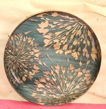 PTMD LARGE METAL SHALLOW BOWL, TRAY, BLUE AND CREAM, GOLD, FLORAL