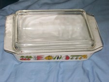 Vintage JAJ Pyrex Rectanglar Casserole Dish & Lid Harvest Vegetables 11 inches