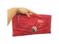 RETRO LEATHER CLUTCH, Large Evening Bag, Artdeco Design, Unusual 80s Purse,