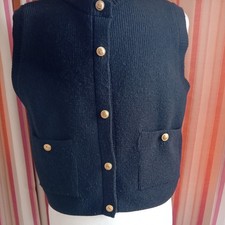 Zara Sleeveless Black Cardigan Gold Buttons Size EUR L