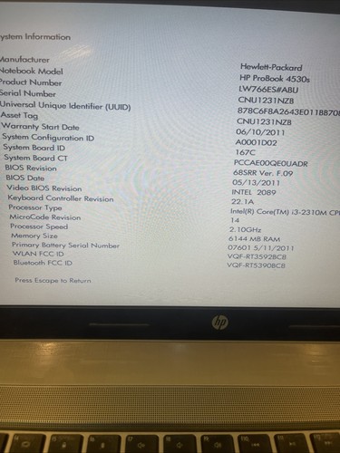 Probook 4530s intel - hp,