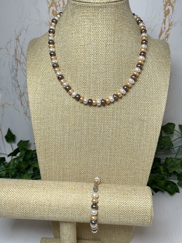 Pearl necklace bracelet set - necklace,