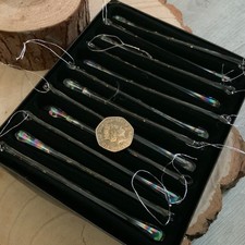 Box of 12 Iridescent Glass Water Droplets Christmas Tree Decoration Traditional