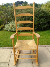 Pine High Ladder Back Rush Seat Rocking Chair Country Style Fireside Bedroom