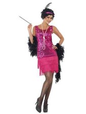 NEW Funtime Flapper Hot Pink Dress Ladies 1920's Flapper Fancy Dress Costume