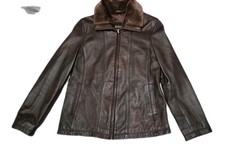LAKELAND  Dark Brown Fine Real Leather  Aviator Jacket Collar UK 12
