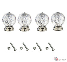 4pc Small Door Knobs Round Clear Crystal Glass Diamond Pulls Handle & Screws UK