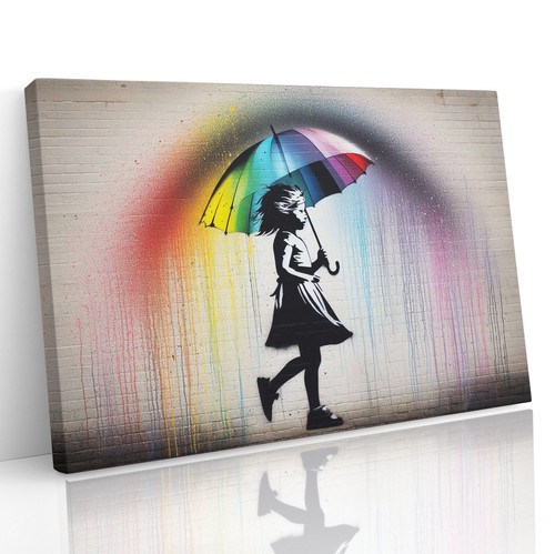 Banksy inspired girl rainbow - banksy,