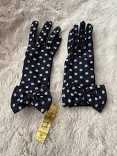 Vintage Designer  Cornelia James Nylon Black & White Spot & Bow  Gloves Size M,