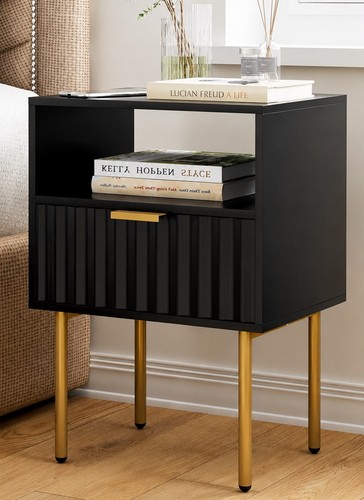Wooden bedside table gold - table,