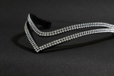 BROWBAND BLING DIAMANTE SPARKLY DOUBLE ROW WHITE CRYSTAL, V SHAPE SOFT LEATHER