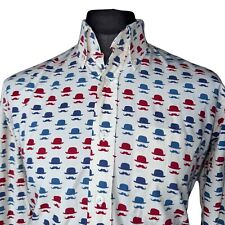 RELCO Shirt Mens MEDIUM (39") Long Sleeve Ivory with Bowler Hat Print
