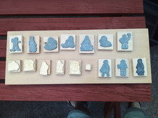 Lot of 16 Wooden Rubber Stamps Mixed Designs Men's Hobbies & Teddies only 1 used