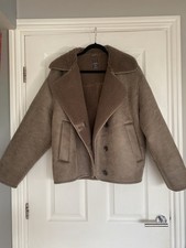 Primark Brown Borg / Faux Suede Aviator Style Jacket Size M, BNWOT