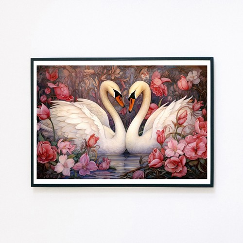 White swans birds - birds, flowers