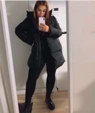 ZARA WOMEN NEW WATER AND WIND PROTECTION HOODED DOWN COAT 8073/232  BLACK S