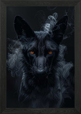 African Wild Dog in Smoke Framed Wall Art Poster Canvas Print Picture