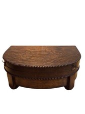 Antique EMPTY Wood Deco Oak Bobbin Edge Cutlery Canteen Case Box Blue Felt MY2