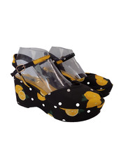 Lulu Hun Wedge Shoes Size 8 Yellow Platform Black Rockabilly Pin Up