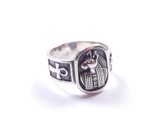 Egyptian Anubis Ring God Of Dead Oxidised Ankh Cross 925 Sterling Silver 5.9g
