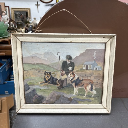 Vintage folk art oil painting - vintage,