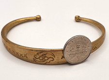 Artisan Solid Brass Hand Engraved 1 cm Wide Torque Adjustable Bangle Bracelet