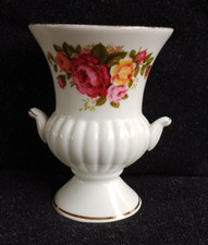 FINE BONE CHINA "COTTAGE ROSE" URN/VASE.  USED BUT IN GOOD CONDITION.