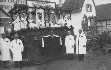 Very old real photo postcard moving car workplace of the German hairdresser