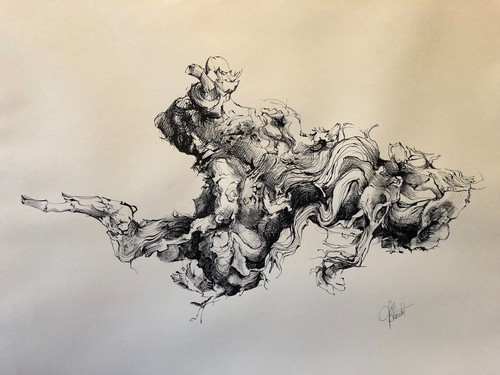 Large abstract ink - ink, signed