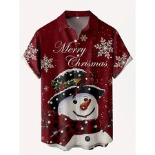 Mens Button Down Merry Snowman