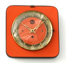 Vintage 20cm SMI Wall Clock - Mechanical French Formica Retro Mid Century Wooden