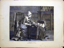Original Old Antique Print