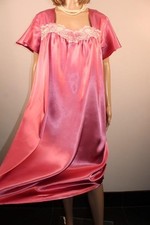 VTG GORGEOUS ROSE GLOSSY LIQUID SATIN POLY & LACE NIGHTDRESS, SIZE XXL MIDI