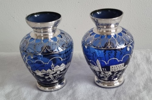 Pair silver inlaid cobalt - inlaid,