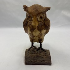 Unbranded Wooden Owl Figurine Rustic Carved Ornament on Log Base