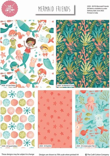 Cotton fabric mermaid friends - cotton,