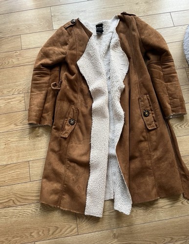 Long suede look coat - long,