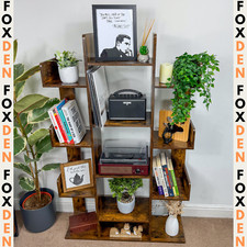 Large Rustic HiFi Stand Rack Shelf Record Player Storage Vinyl LP Shelving Unit