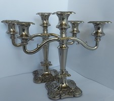 Pair Of Grenadier 3 Sconce Georgian Style Silver Plated Candlesticks 26.5cm H