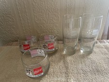 3 Coca Cola Tumblers And 2 Pint Glasses Italia 90 World Cup Vintage. Unused.