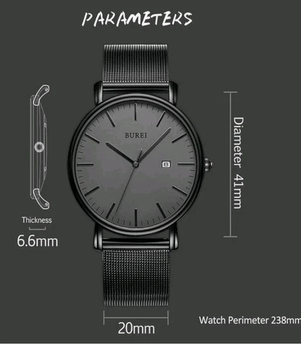Burei watch men 41mm black - 41mm,