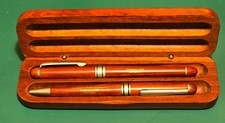 Turned Wood Pen Set In Polished Hardwood Case. 2008, Little Or No Use, Inscribed