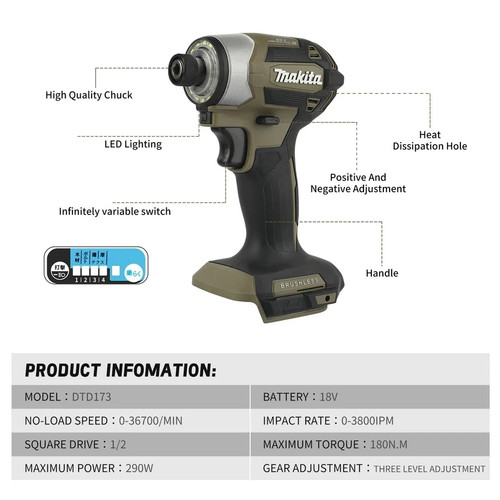 Makita green dtd173 18v - dtd173, lxt